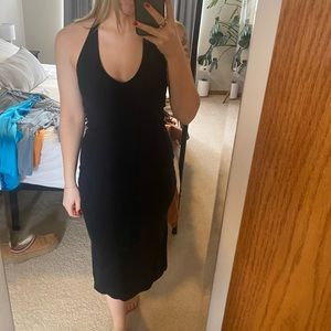 Halter ribbed body con midi dress